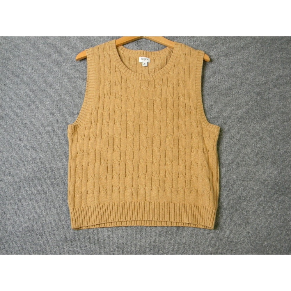 J.Crew Womens M Cable Knit Sweater Vest Camel Tan Crew Neck Preppy Classic